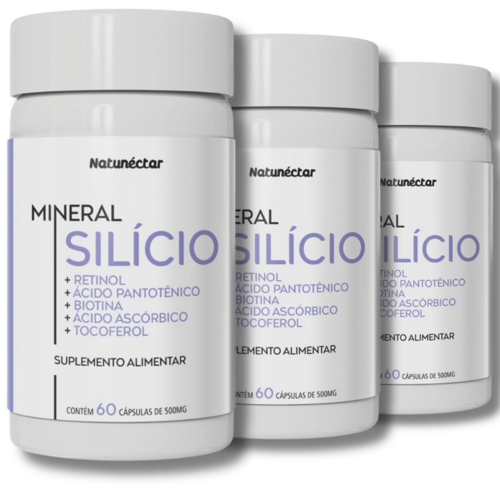 Kit Combo 3 Silício + Vitaminas A B5 B7 C D E – Total 180 cápsulas Natunéctar