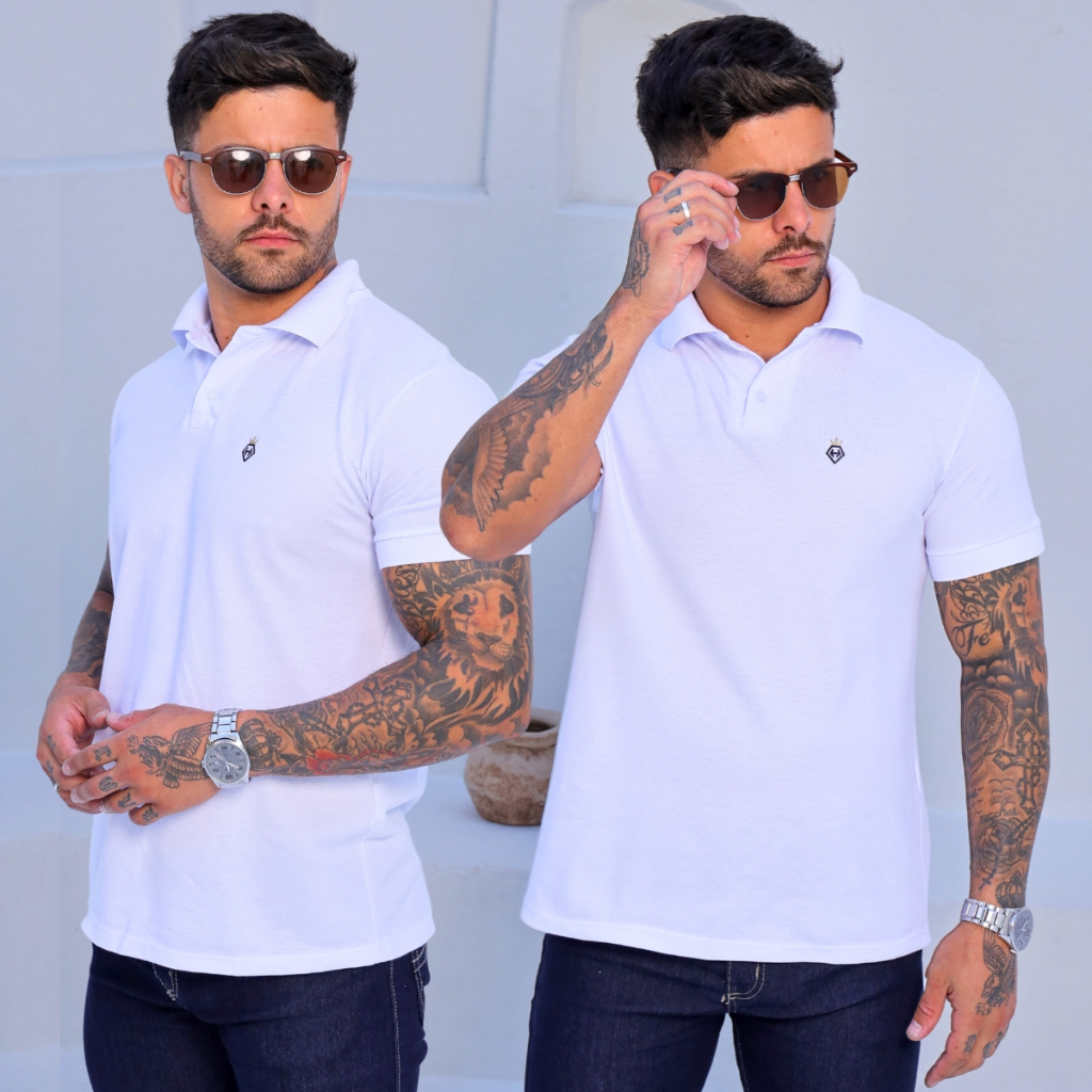 Camisa Polo Branca Piquet  Masculina Camiseta Premium Original Heyju