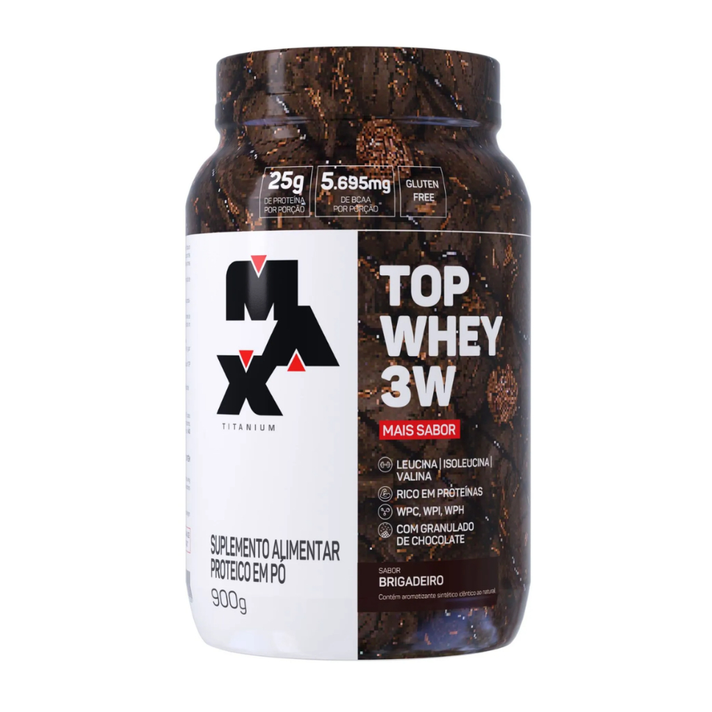 Top Whey 3W Mais Sabor Max Titanium Brigadeiro 900g em Oferta na Shopee