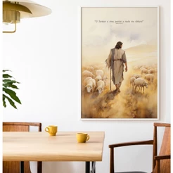Quadro De Jesus Para Sala Quadro Jesus Cristo Ovelhas Quadro Cristão O Senhor É Meu Pastor Moldura
