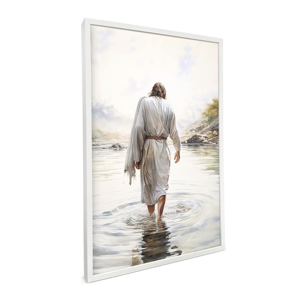 Quadro Decorativo Sala Com Moldura Jesus Cristo Quadro Cristão Religioso Jesus Andando Sobre Águas · foto 2
