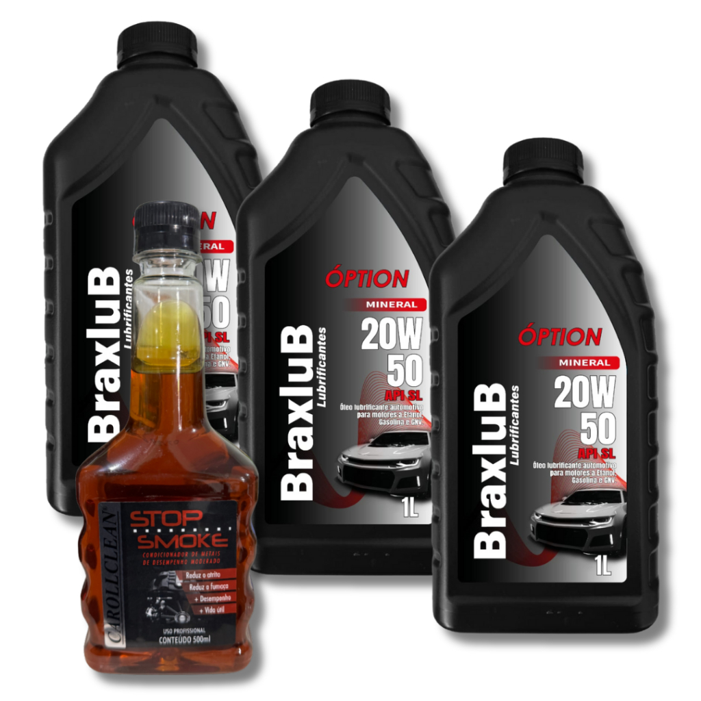 KIT TROCA DE ÓLEO 20W50 MINERAL + STOP SMOKE CANSADO