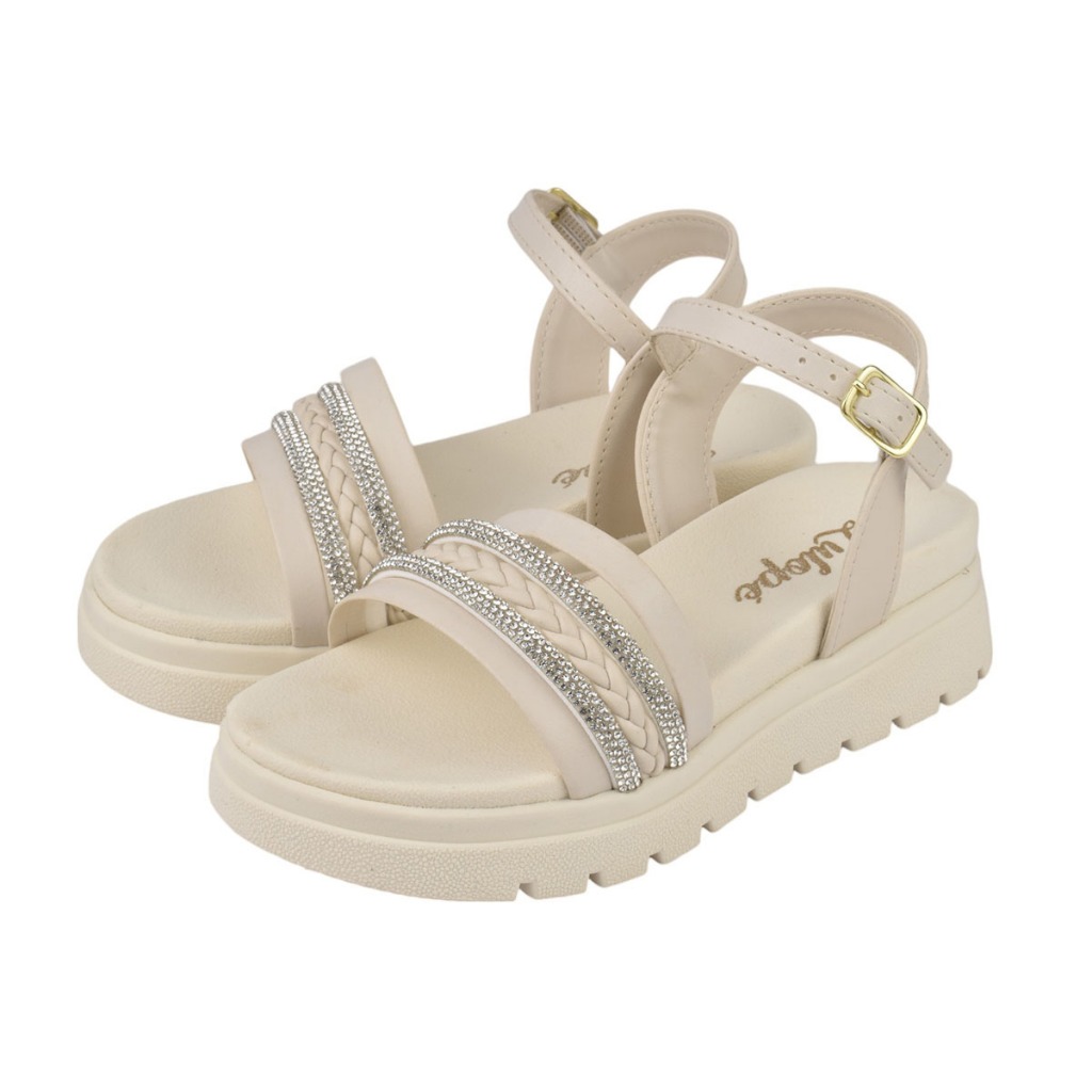 Sandália Birken Infantil Feminina Menina Strass e Trança Off White Lulopé em Oferta na Shopee