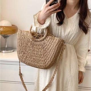 bolsa feminina de praia palha meia redondada lua verão em Oferta na Shopee