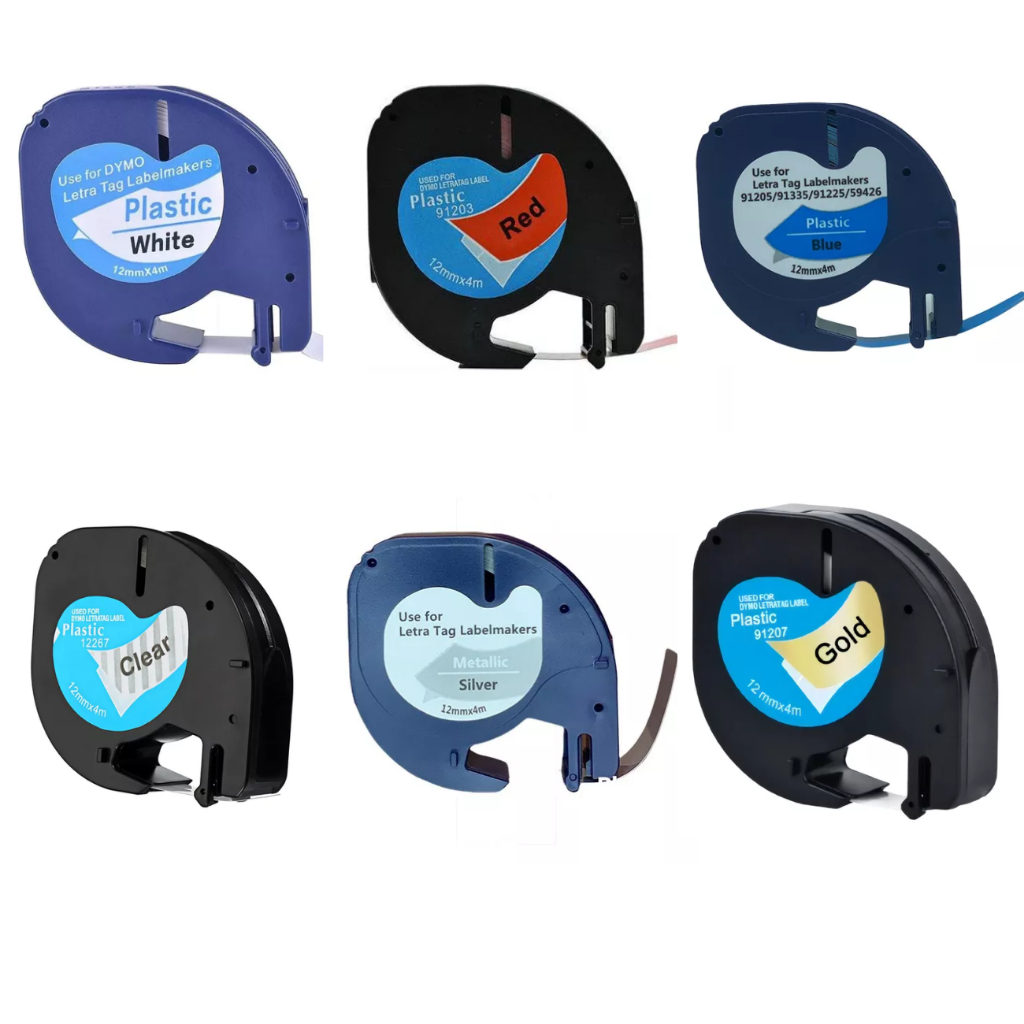 Fita Rotuladora Dymo Letratag Compatível Xr, LT-100HE QX-50 Coloridas 12mm