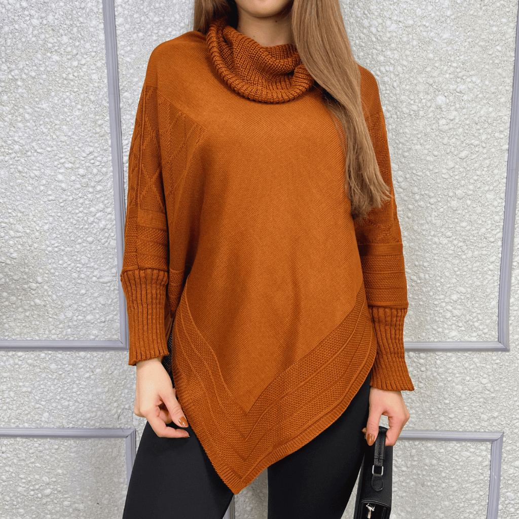 Poncho Bico Feminino Punho Tricô Gola Alta Capa Inverno Casual Casaco Lã