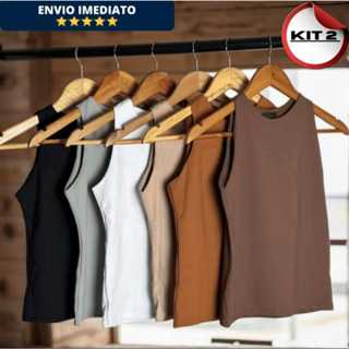 Kit 02 Regata Blusinha Feminina Suplex Duplo Básica Blogueira Tendência em Oferta na Shopee