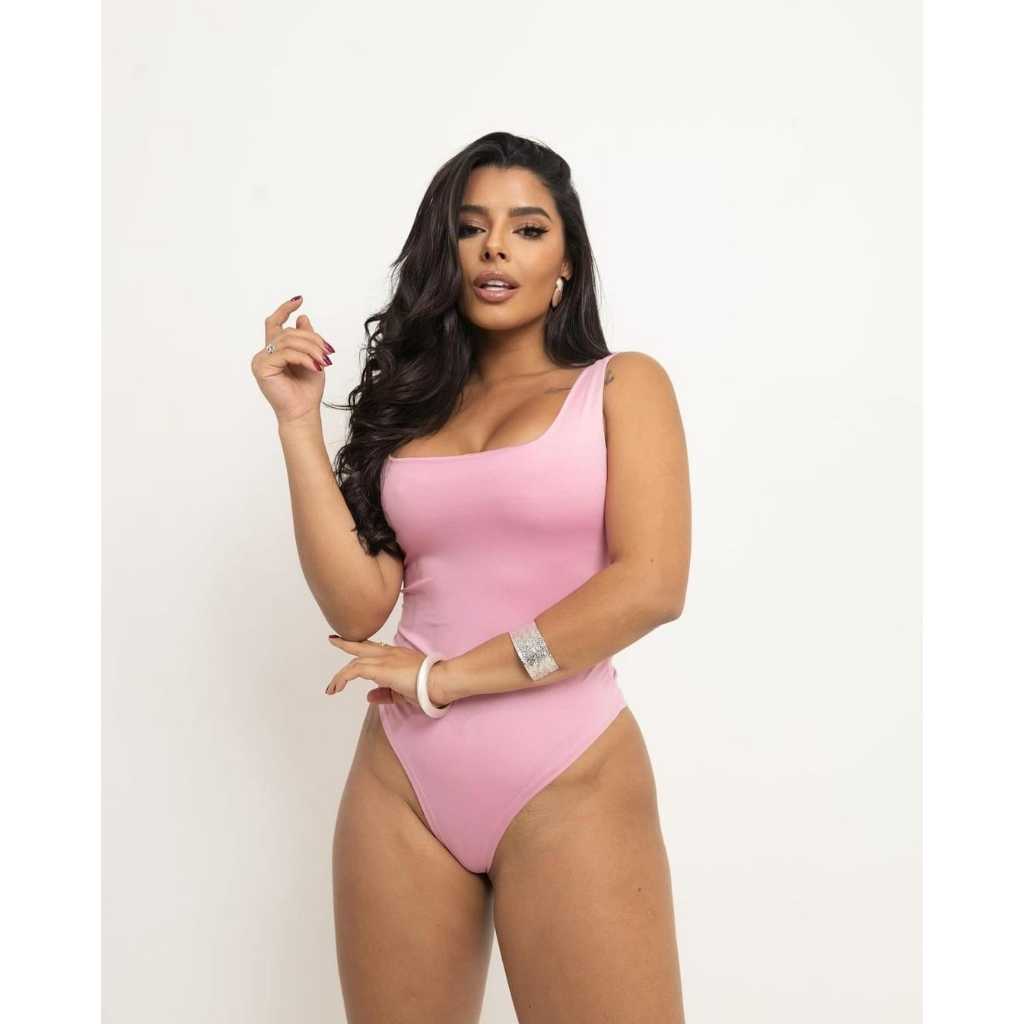Body Feminino Regata Alça Larga Decote Quadrado Suplex Premium Toque De Poliamida Moda Tendência
