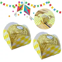 50 ~ 300 FORMINHAS AMARELO XADREZ 4 PÉTALAS - FESTA JUNINA (CHOCO)