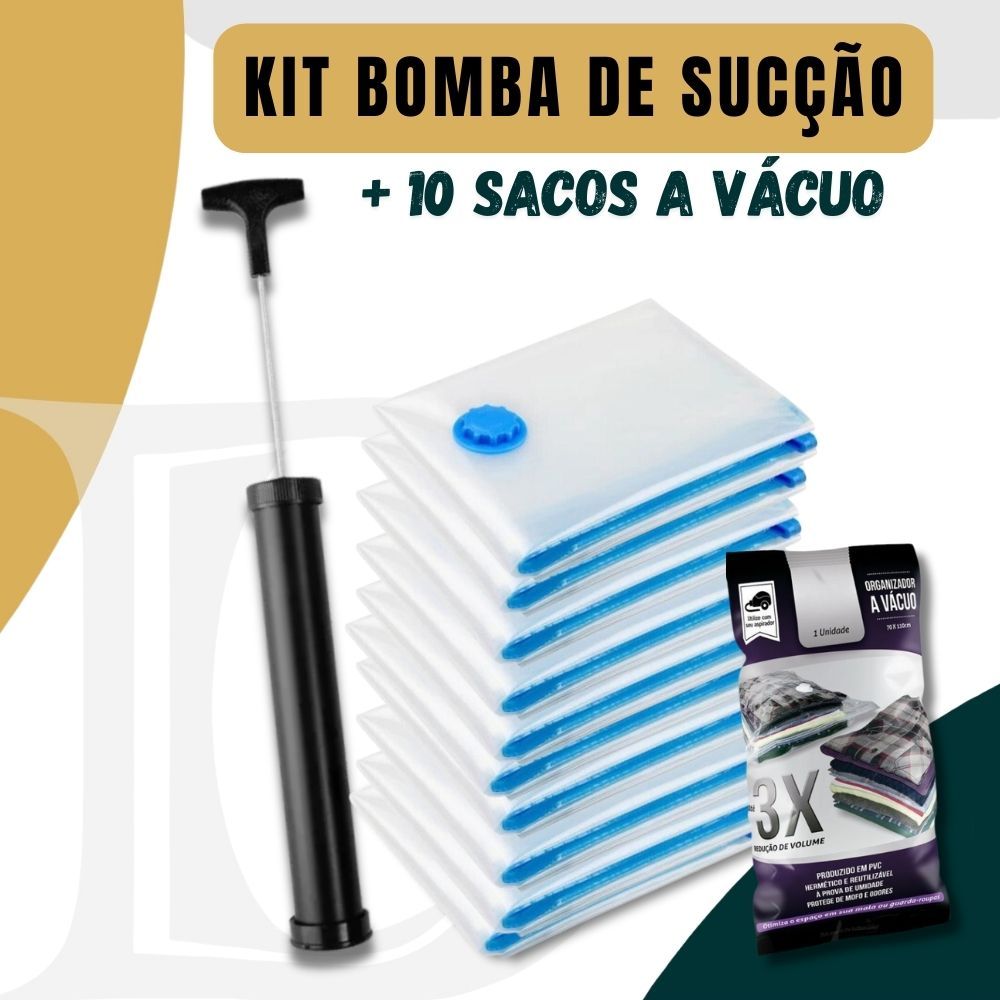 KIT Saco À Vácuo + Bomba Plástica Manual Para Saco À Vácuo Organizador Clink