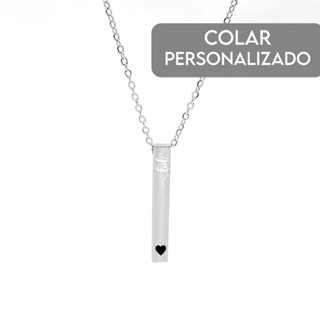 Colar Corrente Cordão Prata Com Pendulo Palito Retângulo Aço Inoxidavél Personalizado Nome Letra Data Namoro Casal Emoji em Oferta na Shopee