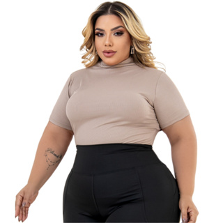 Blusa Feminina Plus Size Cacharrel Manga Curta Gola Alta Canelada GG ao G3 em Oferta na Shopee