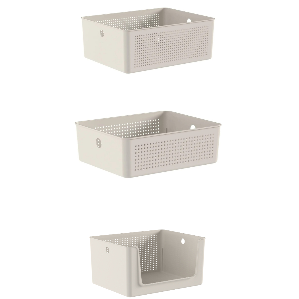 Kit com 3 Cestos Organizadores  Sem Tampa Linha Flow - Bege -OU em Oferta na Shopee
