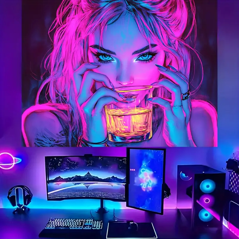 Quadro Decorativo Fluorescente de Menina Bebendo Neon Perfeita para Sala de Estar, Sala de Jogos, em Oferta na Shopee
