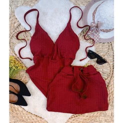 Conjunto feminino Short Saia e Bory Blusa com Bojo