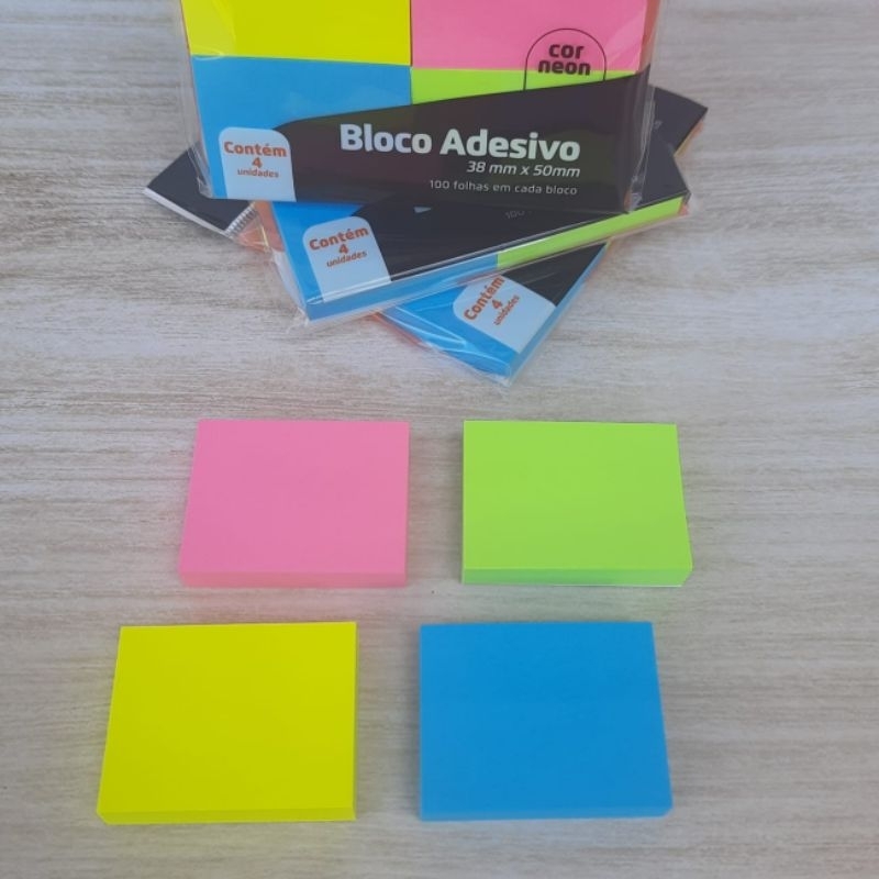 Bloco adesivo 400 folhas 38X50mm cores neon.