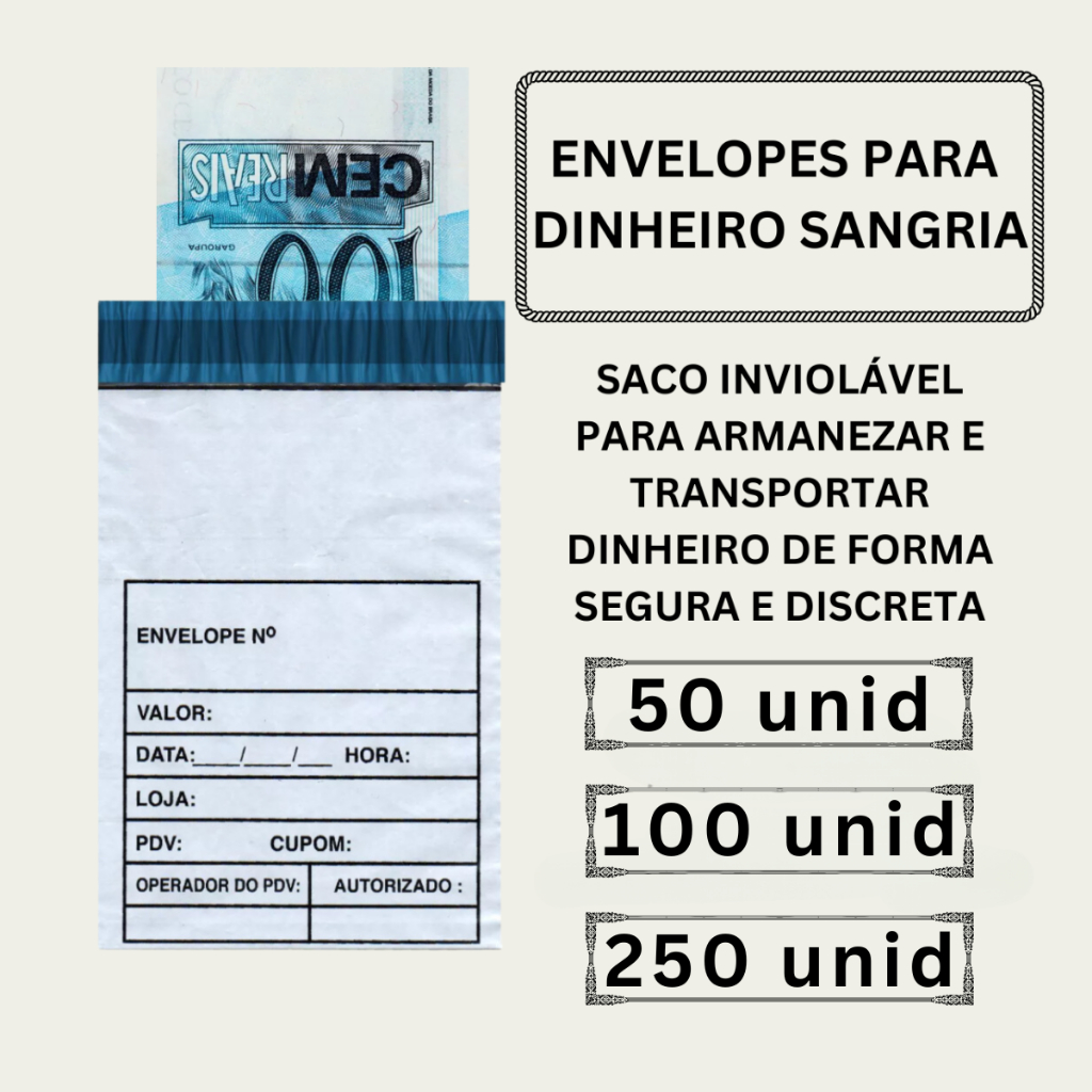 Envelope Sangria Para Dinheiro De Segurança 50, 100 ou 250 Unidades 12x18 Com Lacre Inviolável em Oferta na Shopee
