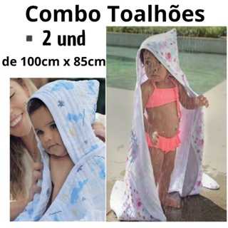 Combo 2 Toalhões de bebê Dengo, 100cm x 85cm, 3 camadas. em Oferta na Shopee