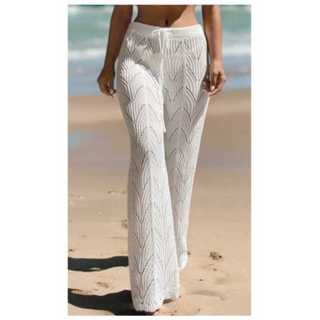 Calça Feminina Saída de praia  Cintura alta Tricot Crochê Moda Praia Verão Regulagem
