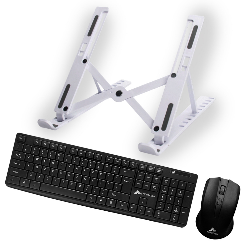 KIT SUPORTE NOTEBOOK MAIS TECLADO E MOUSE SEM FIO - CS30 BRANCO, TECLADO SEM FIO