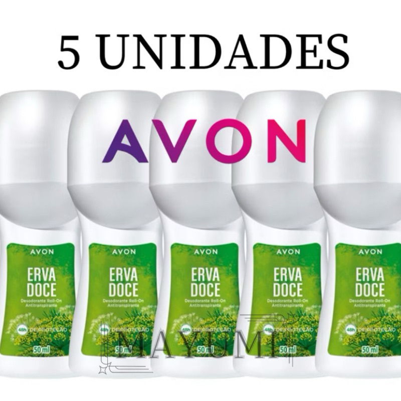 Kit 5 Unidades Desodorante Erva Doce Avon Roll on Rollon.