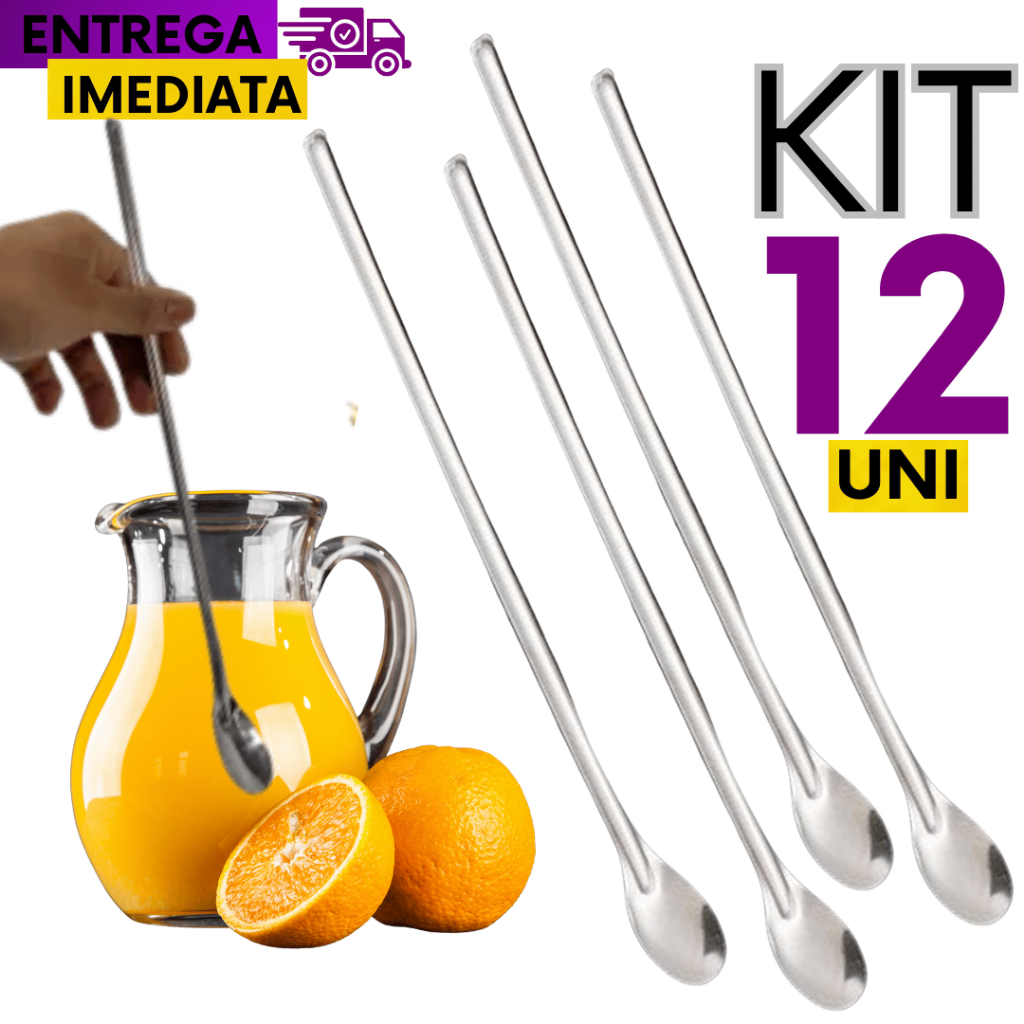 Conjunto 12 Colher Bailarina Inox de 30cm para Sucos Colher de Longo Alcance para Jarra Variáveis Utilidades Inox Premiu