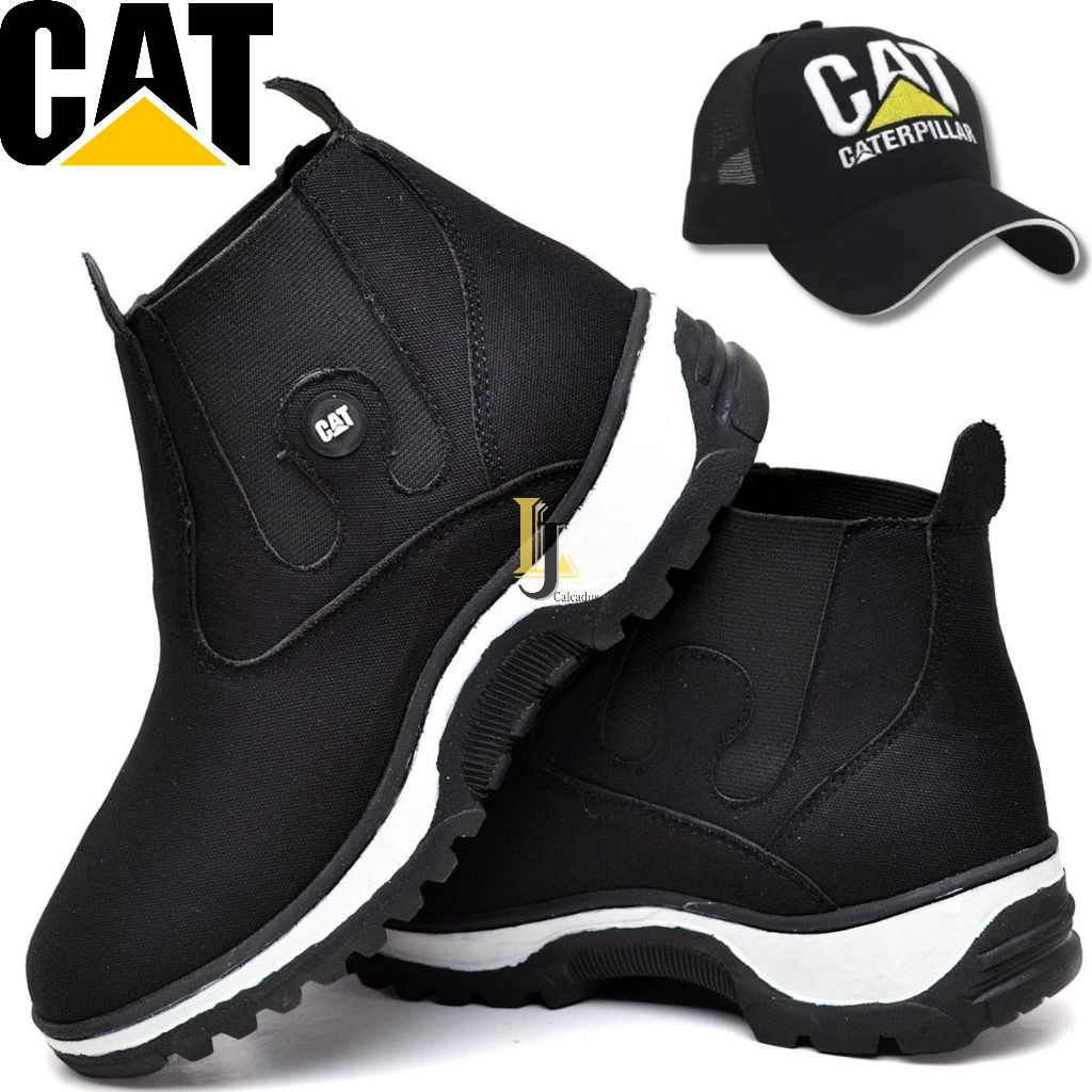 Botina Bota Caterpillar Masculina Cano Médio Calce Facil + Boné
