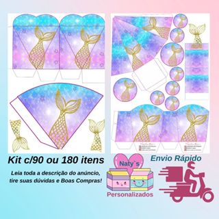 Envio rápido - TEMA SEREIA CAUDA KIT LEMBRANCINHAS COM 90/180 ITENS em Oferta na Shopee