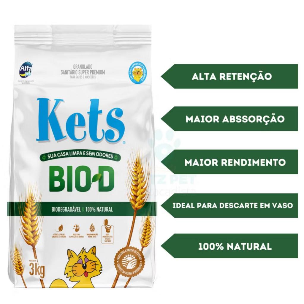 Areia para gato Higiênica Granulado Natural Biodegradável P/ Gatos Kets Bio-d 3kg Alfa Pet