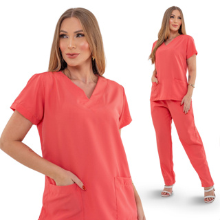 Conjunto Pijama Scrub Oxfordine Uniforme Enfermagem Basico coral em Oferta na Shopee