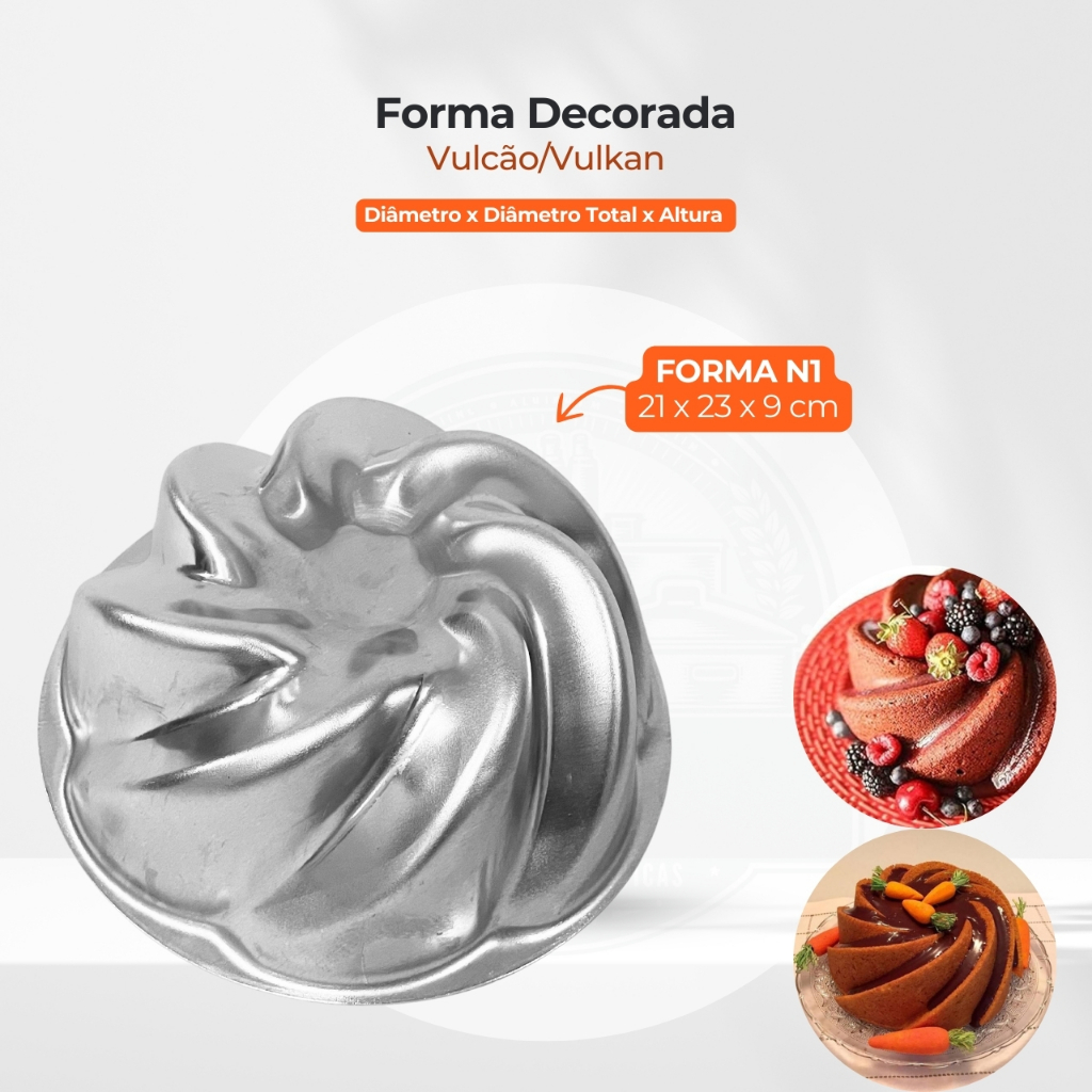 Forma Decorada Assadeira Vulcão em Alumínio – Ideal para Bolo Vulcão, Pudins e Sobremesas ...