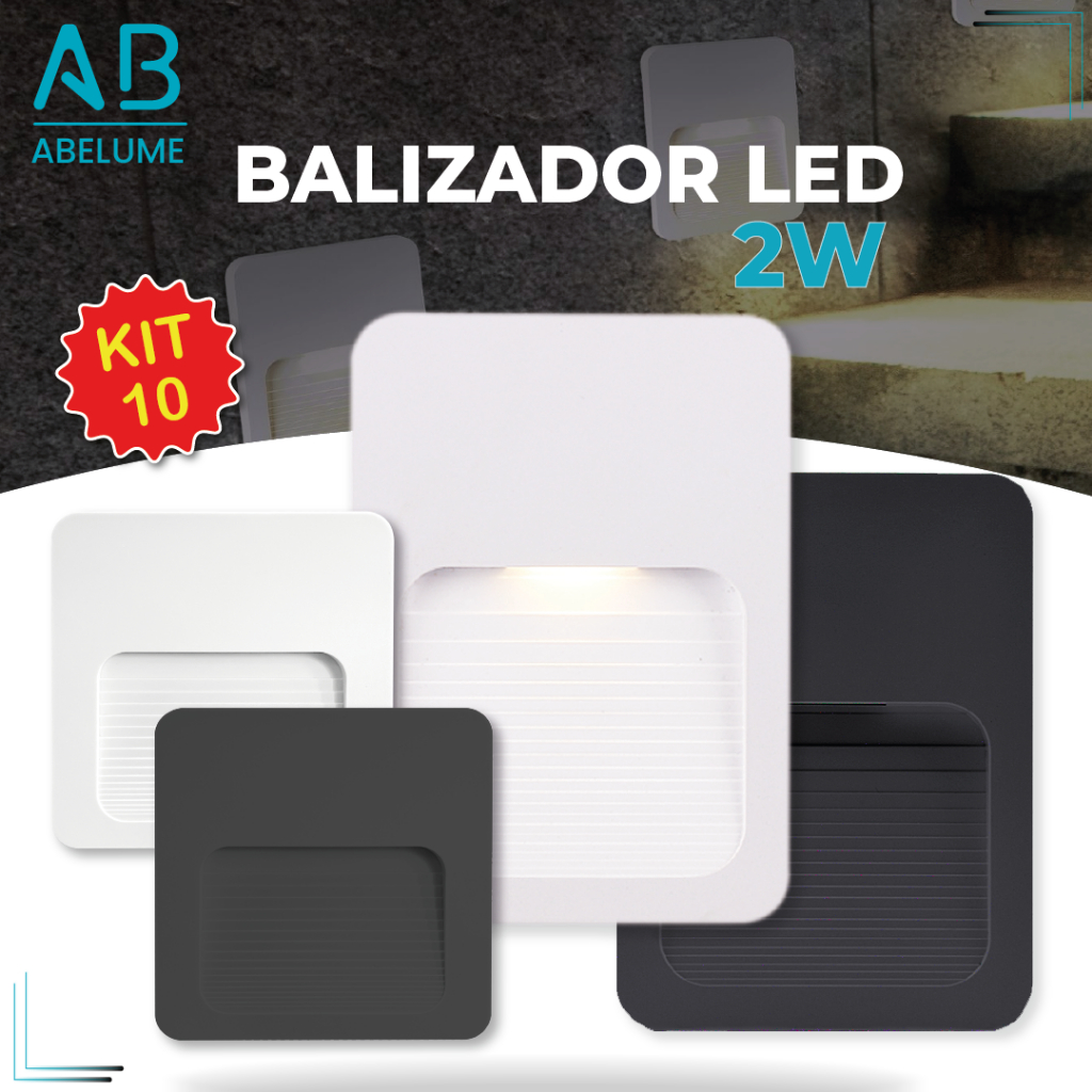 Kit 10 Balizador Led Externo IP65 Super Led 2w Luz Quente Padrão Escada Parede Sobrepor Bivolt em Oferta na Shopee