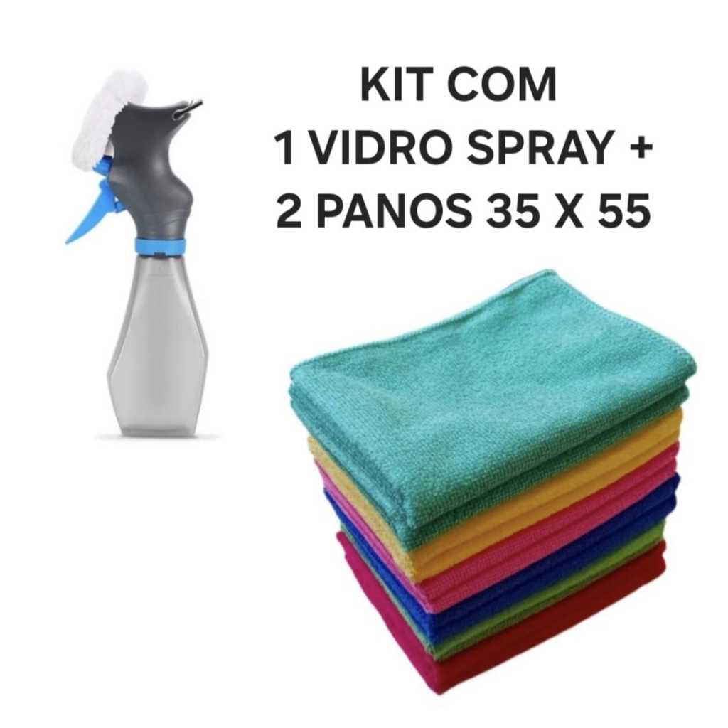 Kit Com 02 Panos 35 x 55  + 01 Spray  Rodo Mop Limpa Vidros 3 em 01 Limpa e Seca Vidros Patricidade Para Casa E Carros