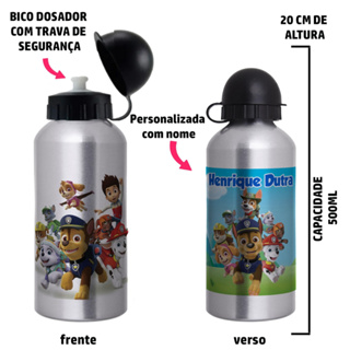 Garrafa Squeeze de alumínio infantil - Patrulha Canina com nome em Oferta na Shopee