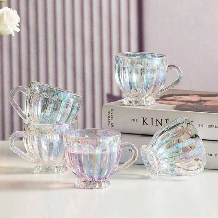 Xícaras de Chá Café 200ml Itália Rainbow Jogo 6 Peças Canecas Cristal Brilhante Luxuoso Rose