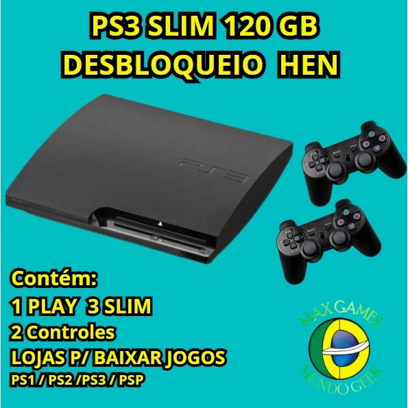 Ps3 PlayStation 3 Slim 120 Gb Sony 2 Controles H e N Jogo Envio Fotografado