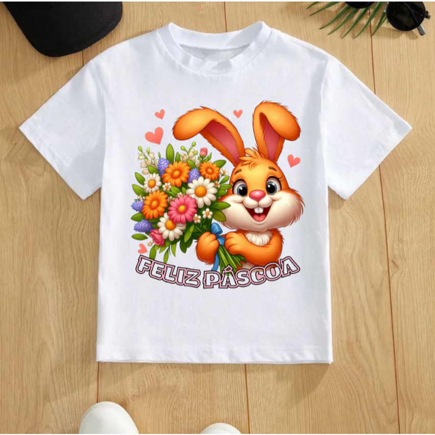 CAMISA BLUSA COELHO DA PÁSCOA MODA INFANTIL E JUVENIL 100% ALGODÃO