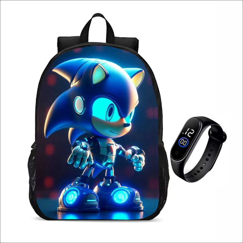 Kit Mochila escolar juvenil infantil + Relógio Digital Vários Modelos Personagens Desenho