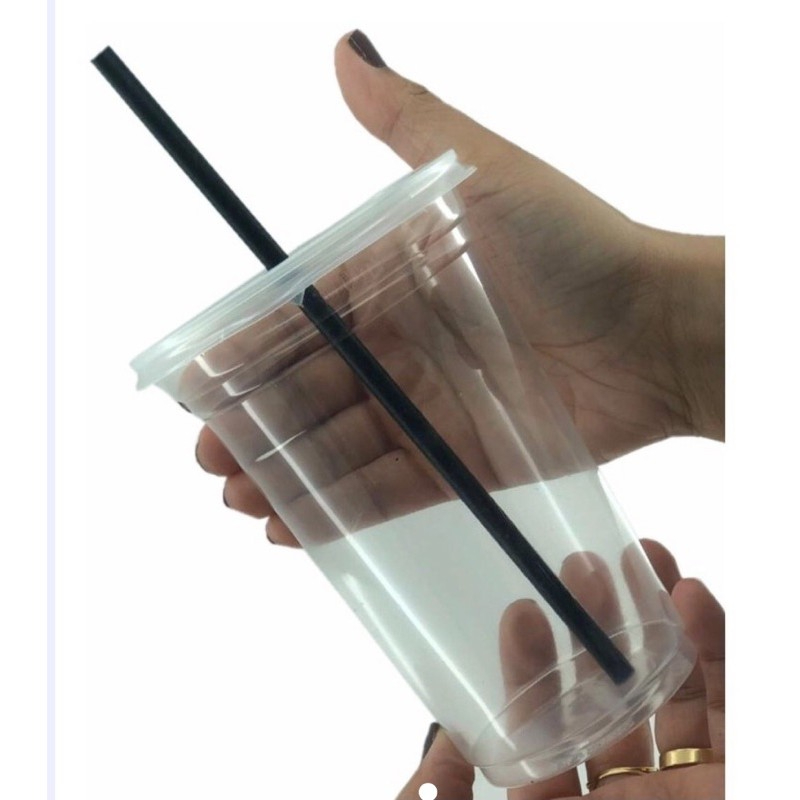 50 copo 400 ml transparente com tampa com furo para sucos e bebidas (CHOCO)
