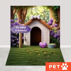 Fundo Fotográfico Pet Shop Dia das Mães Cenário Casinha Lilás Painel para Foto Tecido Sublimado 1,20x170m