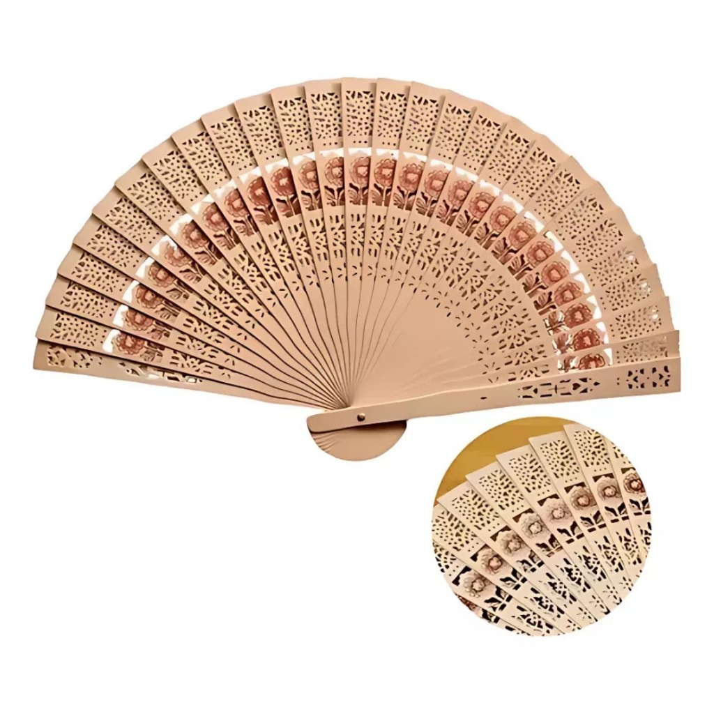 1 Leque De Mão Madeira Oriental Chique em Oferta na Shopee