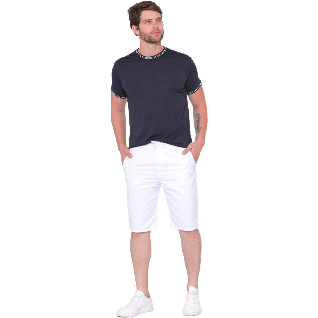 Bermuda Short Básico Sarja Com Elástico Na Cintura Cordão