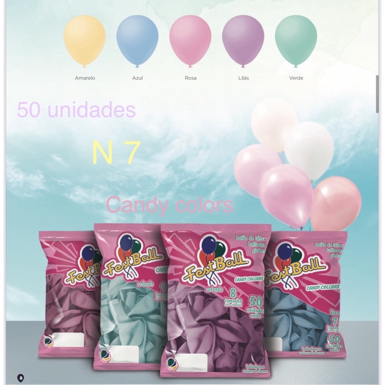 50 UNID BALÃO N 7- CANDY COLORS 5 CORES PASTEL BEXIGA OFERTA.// - Home & Living
