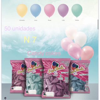 50 Unid Balão N 7- Candy Colors 5 Cores Pastel Bexiga OFERTA.// em Oferta na Shopee