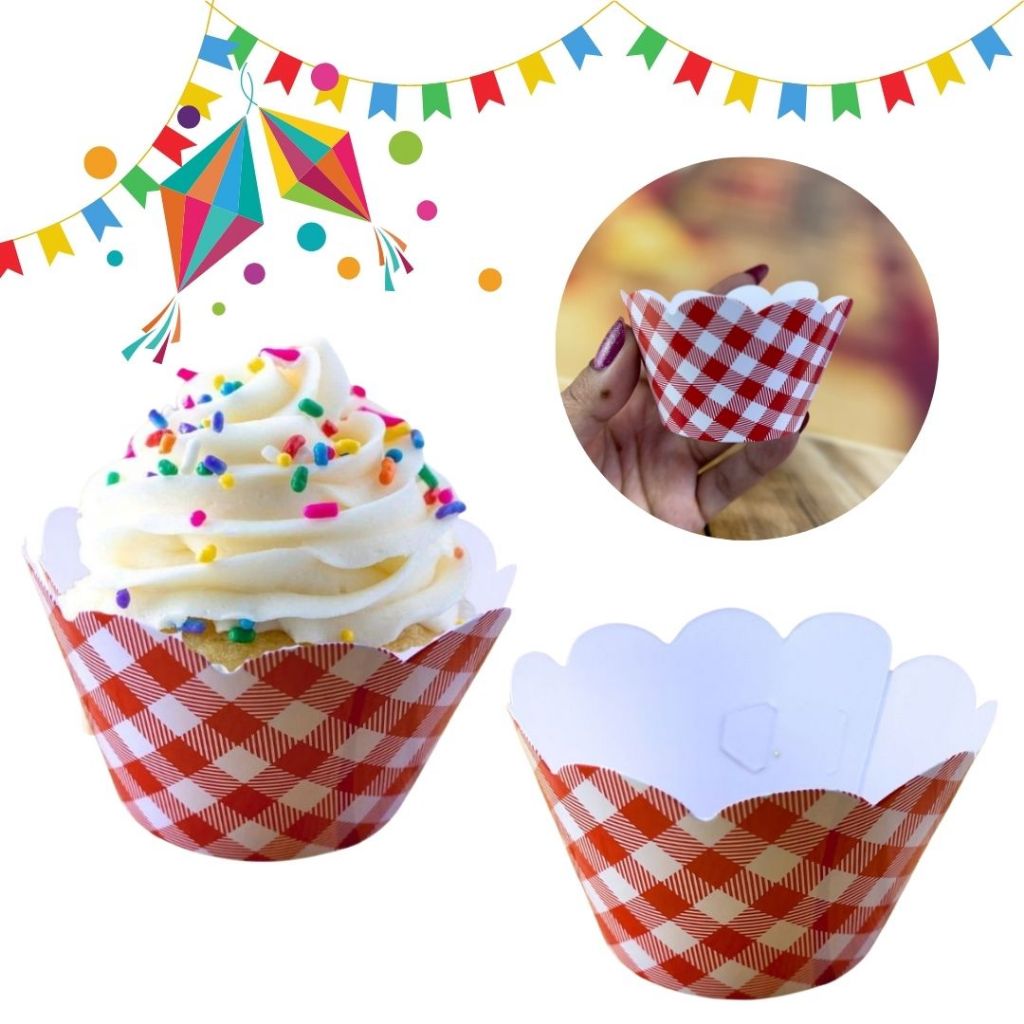 12~60  SAIA PARA CUPCAKE , VERMELHO XADREZ, FESTA JUNINA em Oferta na Shopee