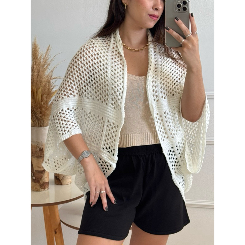 Kimono Casulo Feminino Verão Modal Efeito Croche
