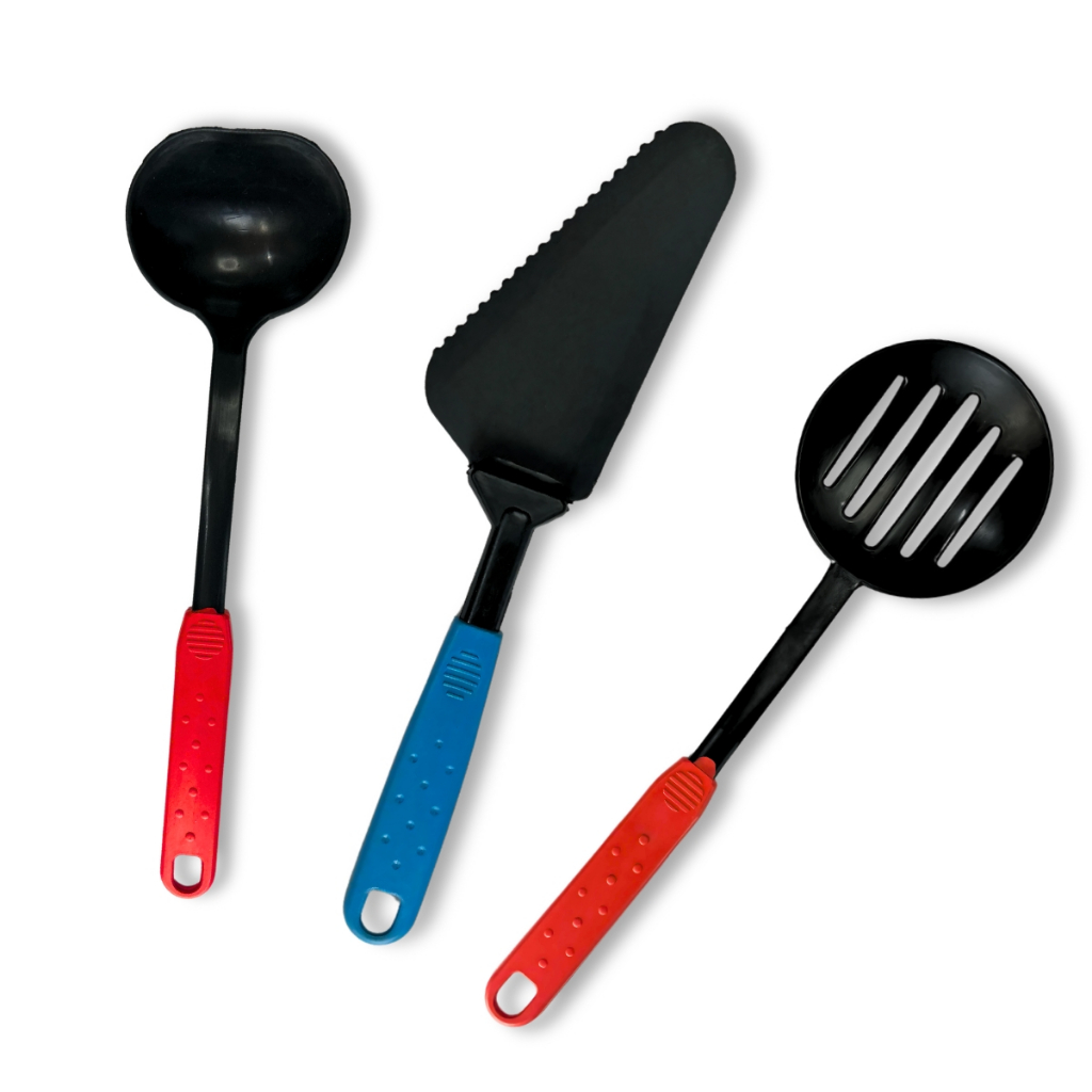 Kit 3 Pegador concha colher espumadeira variados cozinha comida plástico