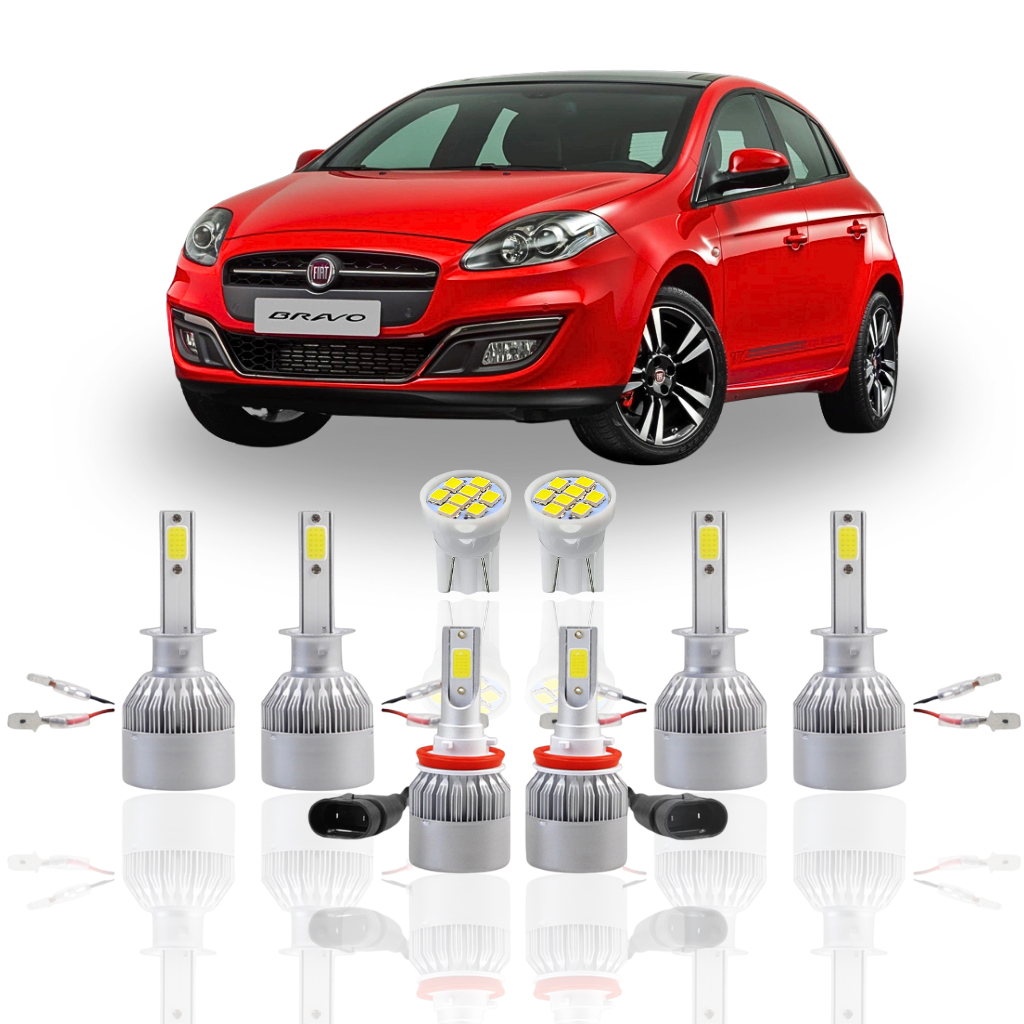 Kit Lâmpada led Farol Fiat Bravo 2012 a 2017 ( Alto Baixo Milha Farolete ) pingo T10 H1 H1 H11 Luz forte branca