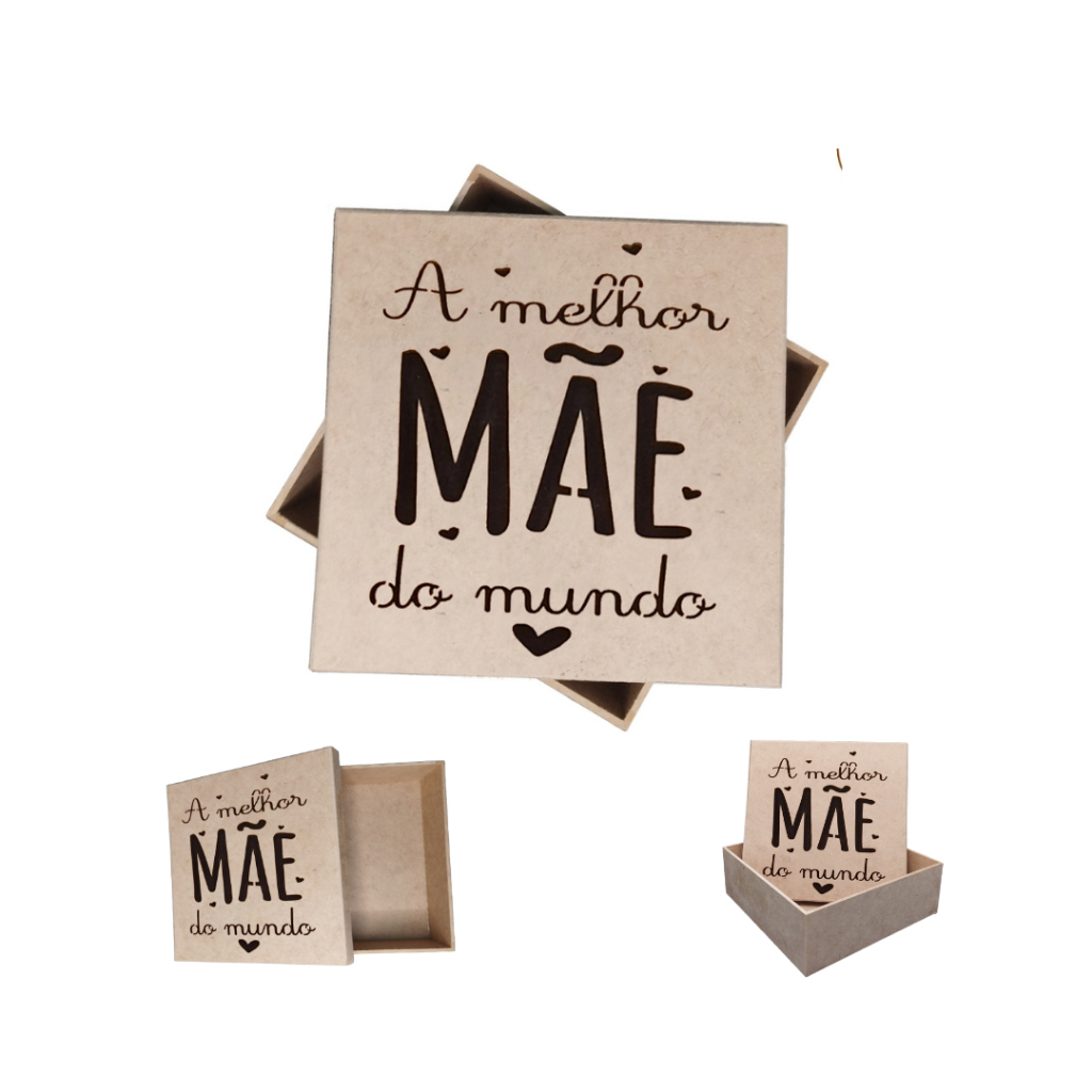 Caixa Tampa de sapato Melhor mãe do mundo em mdf Cru para Presente 15X15X5cm Tampa Decorada.