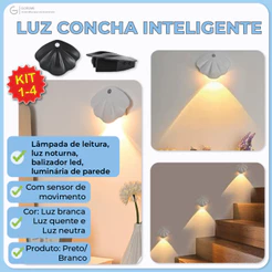 Luminária Arandela Led Concha Inteligente Com Sensor de Luz e 3 tons de luz Sem Fio